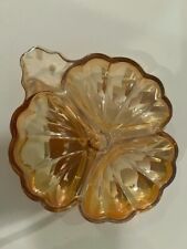 Vintage Doris Jeanette Carnival Glass Marigold Clover-Shaped Trinket Dish picture