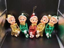 5 Vintage Christmas Pixie Shelf Elf Knee Hugger Ornament Sitter Metallic Japan picture