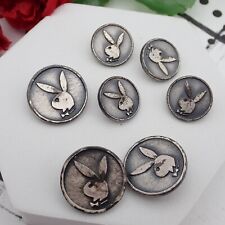 Vintage 1960's Silver Oxidized Tone Playboy Bunny 3 Large 4 Small Blazer Buttons picture