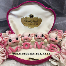 VTG Anthropomorphic Pink Piggy Piggies Baby Figurine Letter LOVE Kawaii Farm 4pc picture