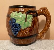 Mepoco Vintage Ceramic Brown Barrel Mug With Grapes Accent Made in Japan - Read picture