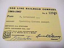 VINTAGE 1964-67 SOO LINE RAILROAD RAILWAY PASS ~ B. LEVENDUSKI picture
