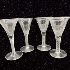 Antique Victorian Clear Spiral Twist Stem Wine Glasses Hand Blown Goblet Set 4 picture