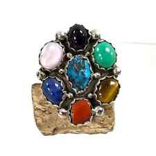 Navajo Southwest Signed PR Sterling Silver Turquoise Multi-stone Ring Size 8.5 picture