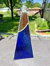 Vintage Stained Leaded Glass Triangular 3-Sided light prism, EUC Hand crafted picture