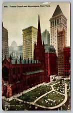 New York NY NYC Skyscrapers Trinity Church Postcard Old Vintage picture