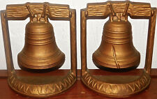 Vintage Cracked Liberty Bell Gold Painted Metal Book Ends Felt Bottom 7