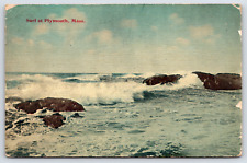 Plymouth MA-Massachusetts, Surf Water Rocks Sky, Vintage Antique 1912 Postcard picture