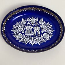 Vintage Steinbock-Email Handmade In Austria Sapphire Blue Oval Trinket Dish. picture