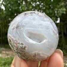 195g Natural Blue skin agate geode Quartz Sphere Crystal Ball Healing Decor picture