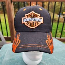 NEW Harley Davidson Motorcycles Black Orange FLAMES curved bill Baseball Hat Cap picture