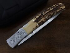 Rare Warren Osborne Custom Huge 11 1/8” Folding Knife Stag Handle Engraved picture