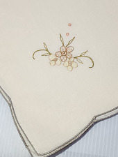 Vintage 16” Linen Napkins Embroidered Flower  Lot Of 12 *FREE SHIPPING* picture