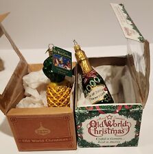 Two Old World Christmas Ornaments, Pineapple & Y2K Champagne Bottle W/ Boxes picture