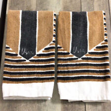 Vintage Vera Neumann Set of 2 Hand Towels Mod Brown / Black / White picture