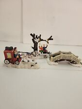 Vintage Christmas village figurines horse Carriage bridge swing tree Greenbrier  picture