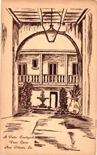 A Patio Courtyard Vieux Cazze New Orleans Louisianna Vintage Postcard 1958 Post picture