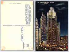 Chicago Illinois TRIBUNE TOWER BY NIGHT Postcard O453 picture