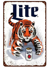 Miller Lite Tin Beer Sign - Vintage Retro Tiger - NEW - Tin 8” X 12” Mancave Art picture