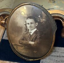 Antique Convex Bubble Glass Oval GILT BRONZE / BRASS Frame 20” Peaky Blinders picture