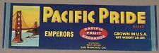 Vintage Pacific Pride Emperor Grape Crate Label Pacific Fruit  San Francisco, Ca picture