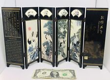 Jin Xiu Shan He small Chinese Asian 6 panel screen divider lacquer decor Crane picture