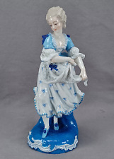 19th Century French Hand Painted Blue & White 9 1/4 Inch Porcelain Lady Figurine picture