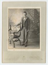 Antique Circa 1900s Cabinet Card Handsome Boy in Suit By Chair Lancaster, PA picture