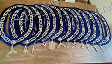 Masonic Blue Lodge Silver Officer Chain Collars With Jewels Set of 12 PCS picture