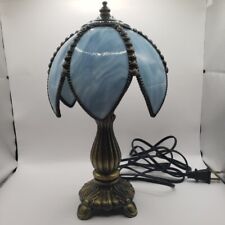 Meyda Tiffany Blue Petal Bud Mini Table Brass Lamp  picture