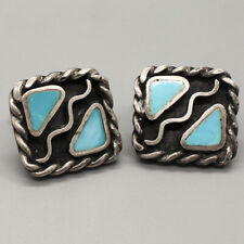 VINTAGE NAVAJO STERLING  & TURQUOISE CUFF LINKS-NATIVE AMERICAN VINTAGE JEWELRY picture
