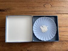 Vintage Wedgwood Candy Tray Blue Fluted Jasper Wild Flowers Plate  5” With Box picture