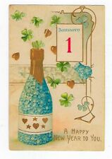 1907 New Year Postcard  Champagne Bottle Wrapped In Forget-Me-Knots Posted picture