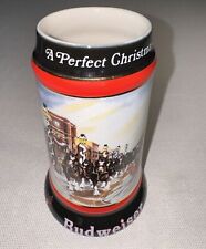 1992 Anheuser Busch BUDWEISER Bud Holiday Christmas Beer Mug Stein Clydesdales picture