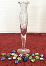 VTG Hand Blown Cut Crystal Floral Wheat Etched Pattern Vase 8