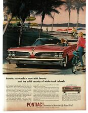 1959 Pontiac Catalina Bonneville Pink Convertible at the beach art Print Ad picture