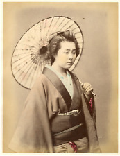 Japan, Japanese Lady with umbrella Vintage Albumen Print. Vintage Japan Tira picture