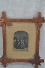 frame oak leaf wood tramp art w/photo couples dated 12x14 antique 1878 original picture