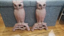 ANTIQUE USA COUNTRY HOME CAST IRON OWL BIRD FIREPLACE HEARTH  ANDIRONS picture