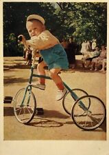 1955 Children Photo Boy Retro Tricycle Vintage Postcard picture