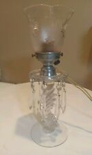 Pretty 1930’s Chrystal Lamp With 8 Hanging  Prisms Scalloped Press Glass Shade picture