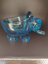 elephant pachyderm pipe, cigar, cigarette, candy  dish blue glass vintage picture