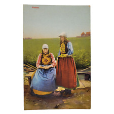 Antique 1910s Dutch Girls on Marken Traditional Dress Colorful Postcard Unused picture