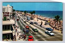 Ft Lauderdale FL-Florida, Bird's Eye Beach & Busy A1A, Vintage Souvenir Postcard picture