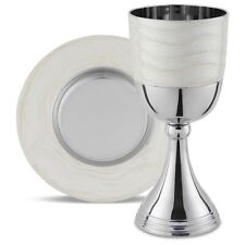 Zion Judaica Passover Seder Luxurious White Enamel Kiddush Cup Set Gift Boxed... picture