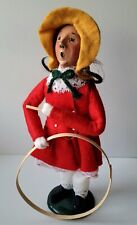 Vtg Byers Choice Retired 1990  Girl with Hoop with Mustard Yellow Hat Red Coat picture