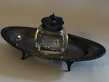 VINTAGE Birmingham W.H.W. SINGLE INKWELL & TRAY STERLING SILVER & GLASS 1903 picture