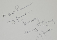 Vintage 1933 Autograph Signed US Senator Louisiana Governor Huey P Long picture