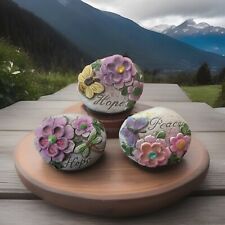 3 Beautiful Garden Rocks Hope & Peace Resin bee/ Butterfly floral Paperweight picture