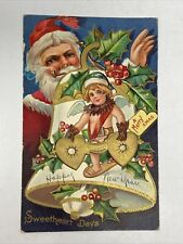 1909 Christmas Santa Pipe Cupid Sweetheart Valentines Winsch Postcard picture